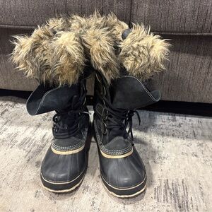 SOREL Joan Of Artic Waterproof Tall Winter Snow Boots Women Furlined Black Sz 8